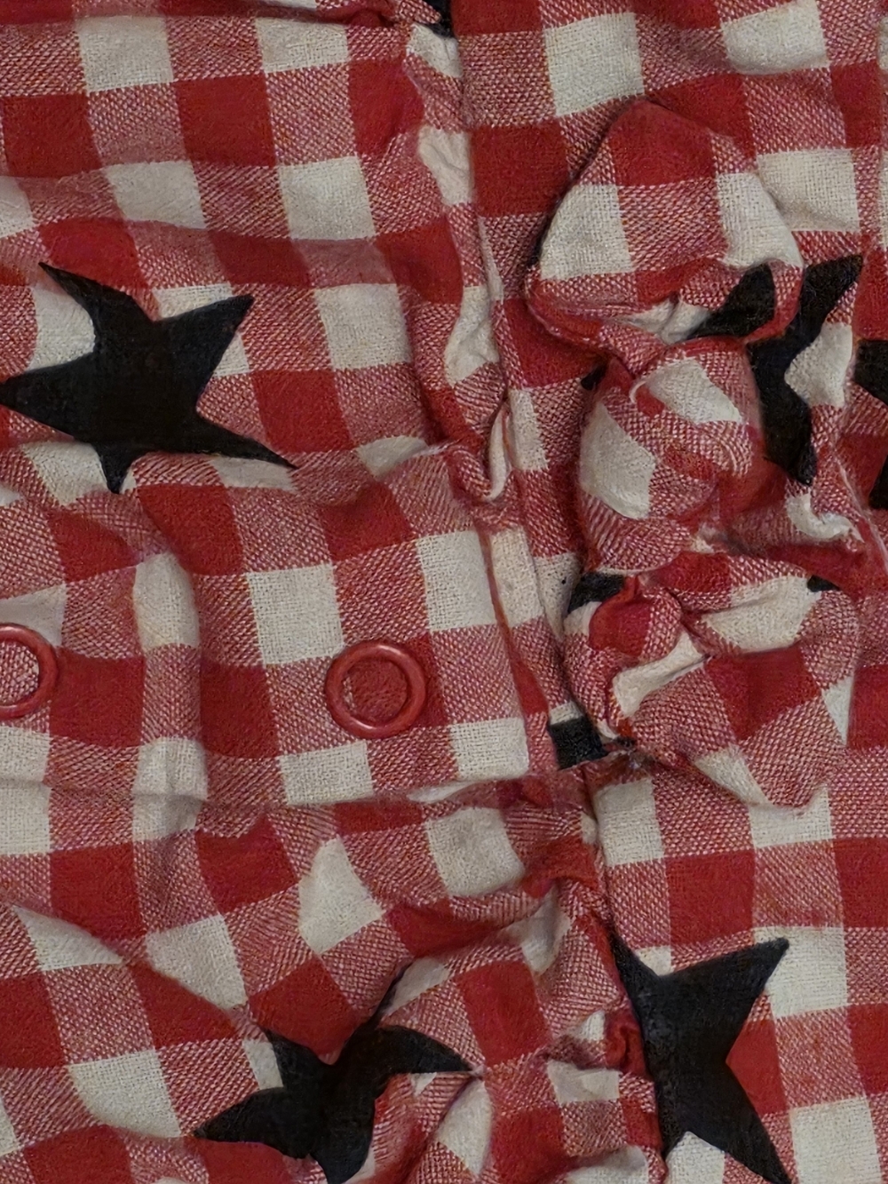 Cat & Jack Red and White Gingham Baby Romper with Black Star Accents 6-9M - Picture 6 of 12